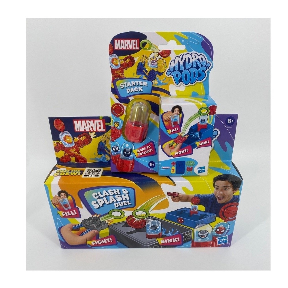 Marvel Hydro Pods Clash & Splash Duel Starter Pack Kids Blue Red NEW Bundle